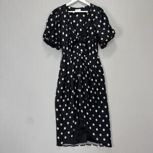 Delfi Collective Tia Polka Dot Midi Dress Womens M Black Polka Dot Preppy Boho